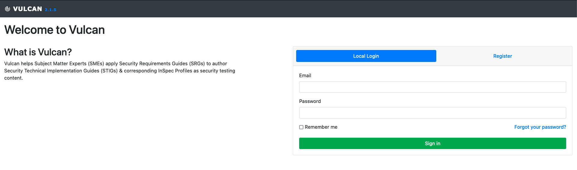 Vulcan Login Page