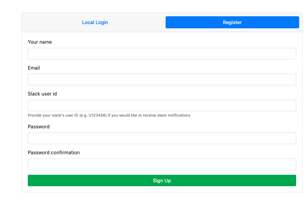 Vulcan registration Page