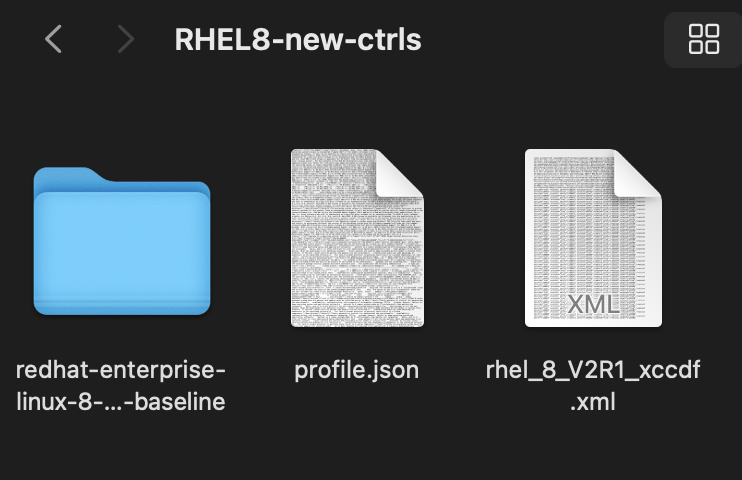 File directory containing an inspec profile, and XCCDF XML file, and a generated profile summary JSON